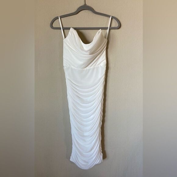 Michael Costello India Midi White Dress Bodycon Size S - Picture 6 of 9